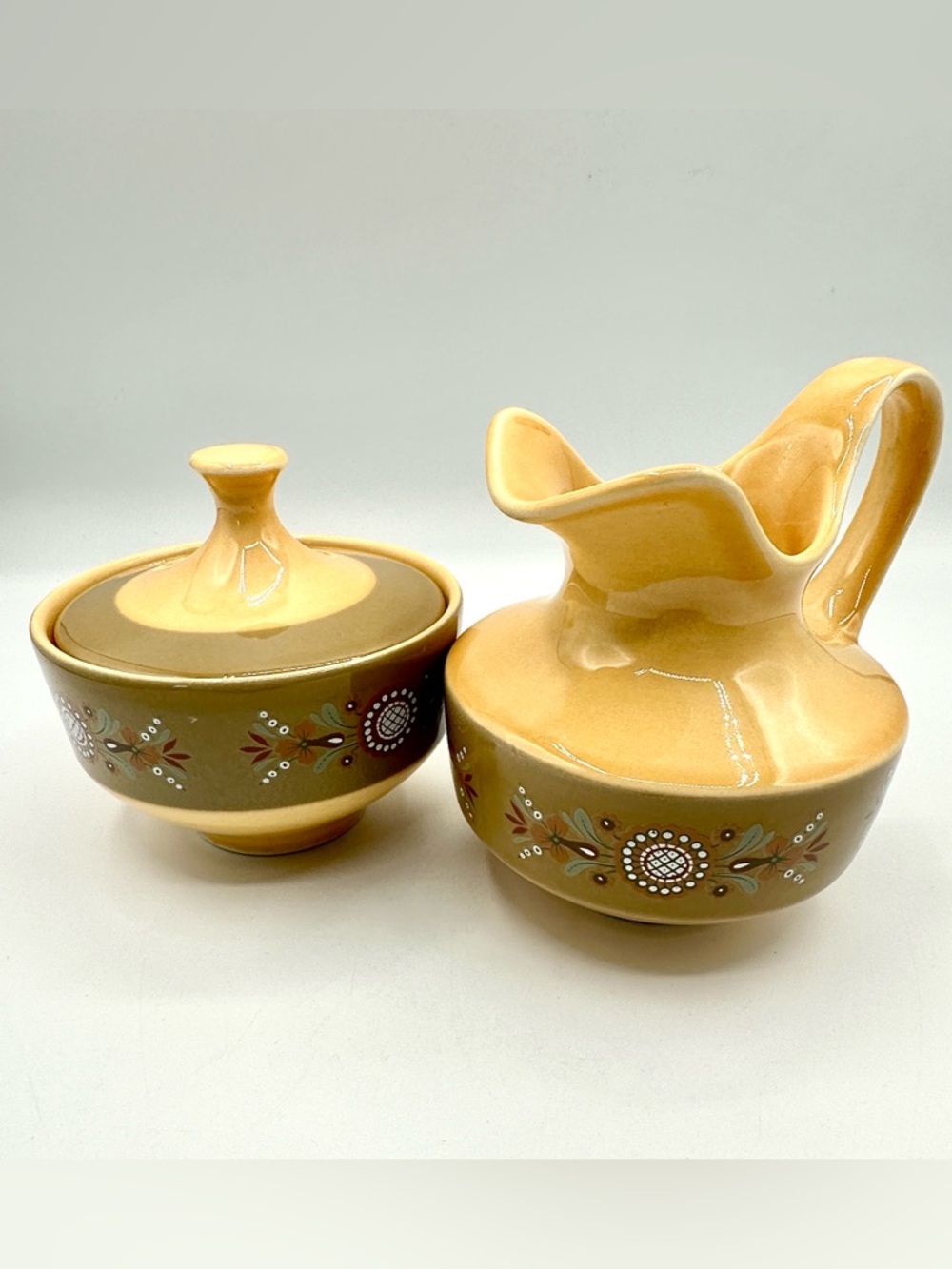 “A Bit of Norway” Pattern. 1960s by Sears. Vintage Creamer Sugar Bowl